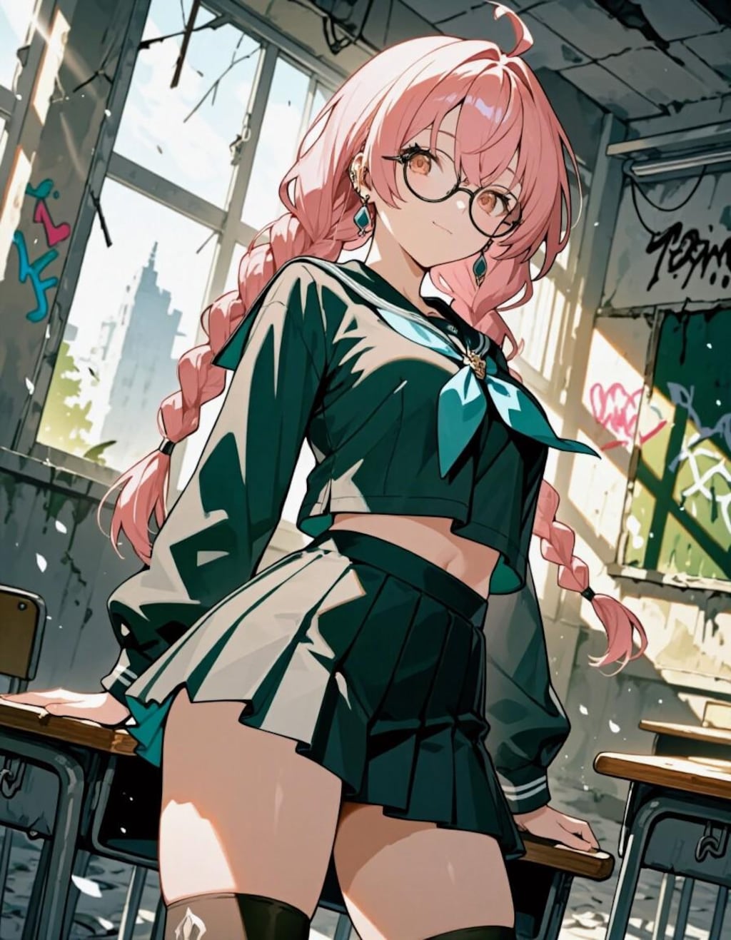 セーラー三つ編みメガネお姉やん