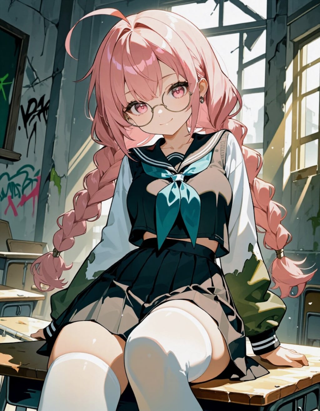 セーラー三つ編みメガネお姉やん