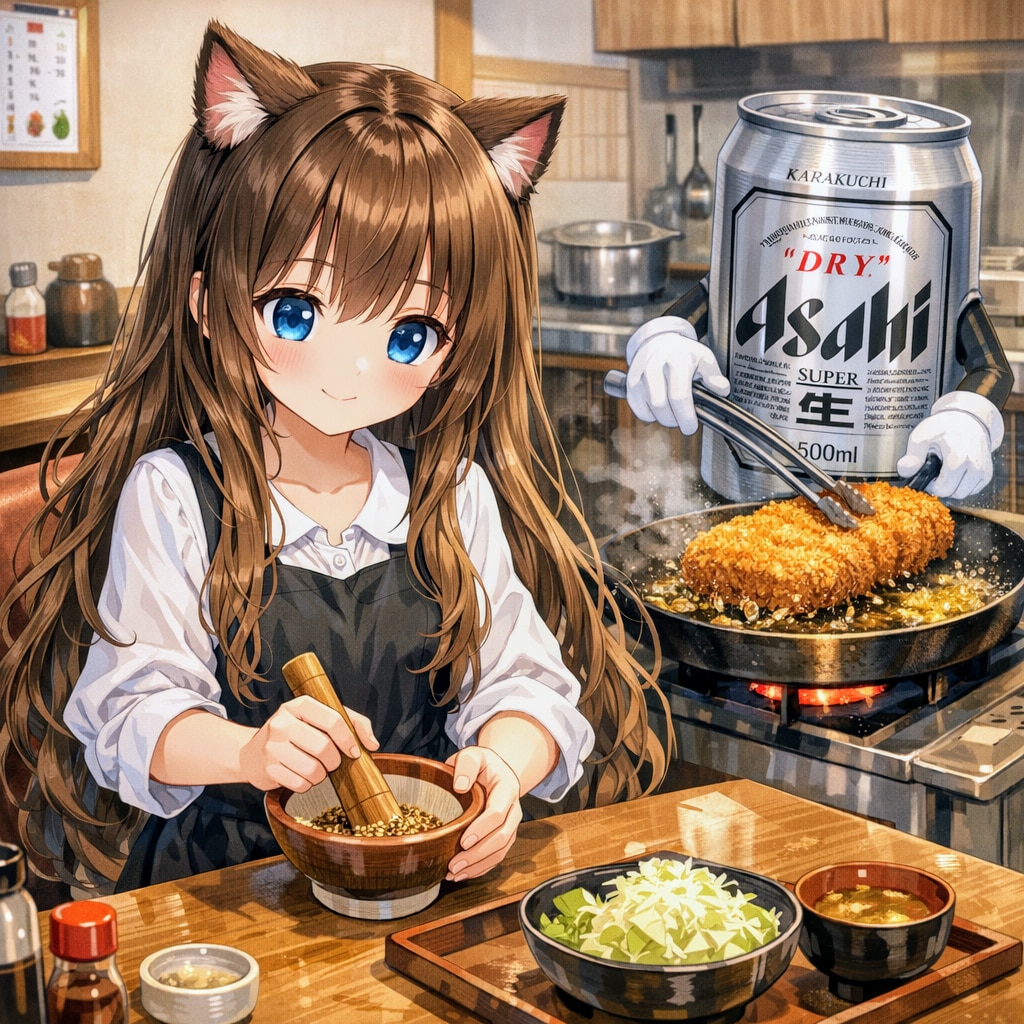 とんかつ屋で胡麻をする小さな女の子 | の人気AIイラスト・グラビア