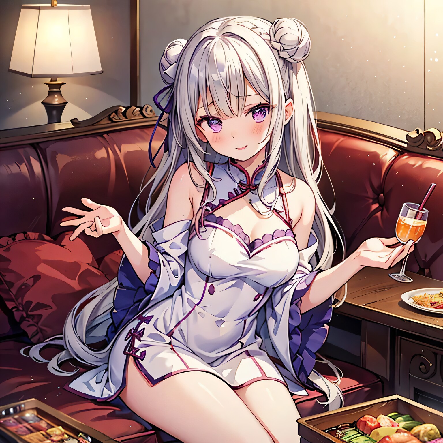 白髪ツイン団子で中華服の少女５ | の人気AIイラスト・グラビア