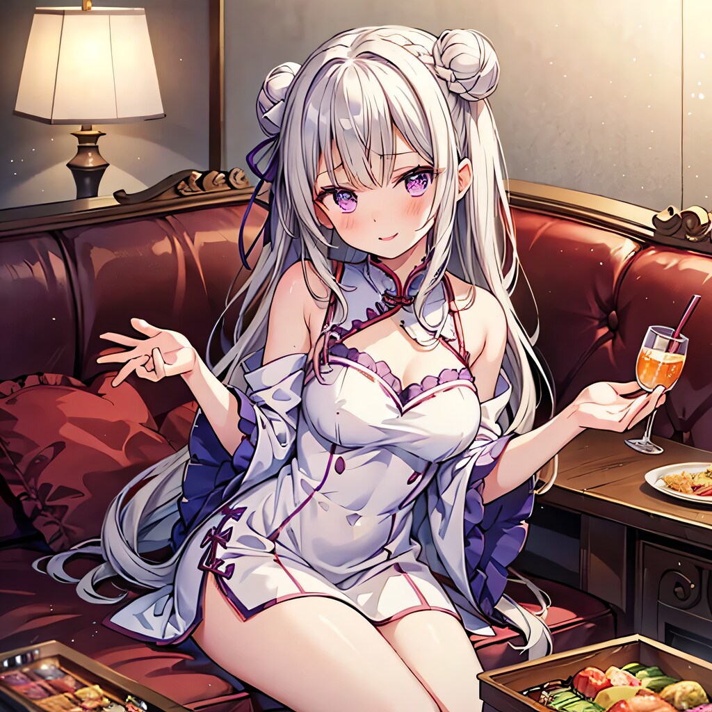 白髪ツイン団子で中華服の少女５