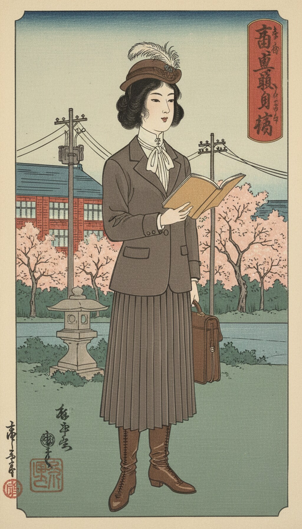 浮世絵明治のハイカラ女学生