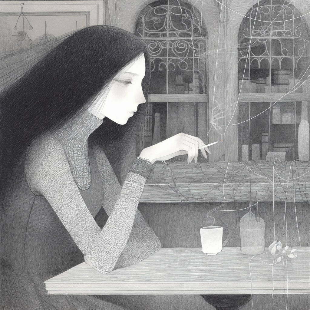 ワイヤーアート風黒髪長髪