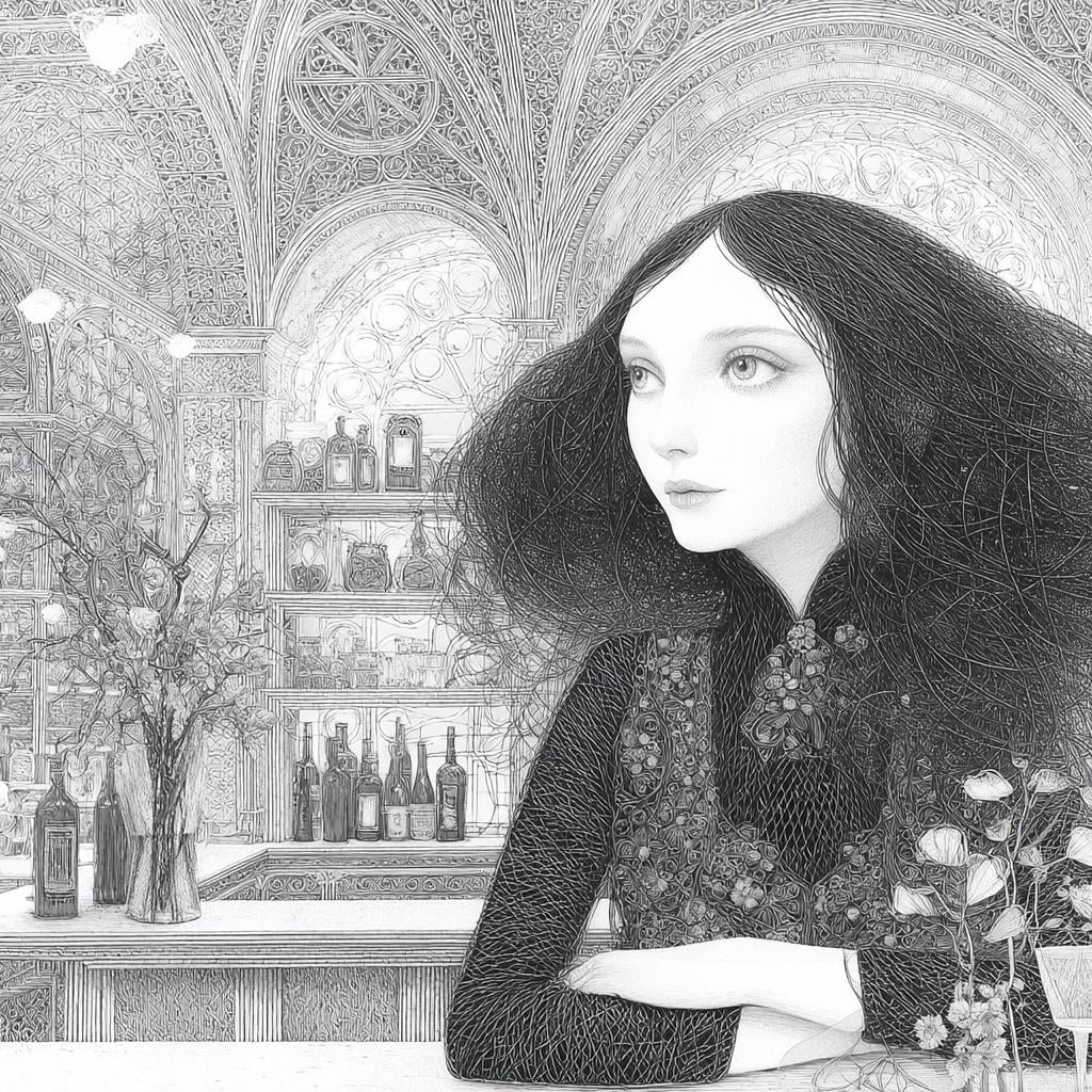 ワイヤーアート風黒髪長髪