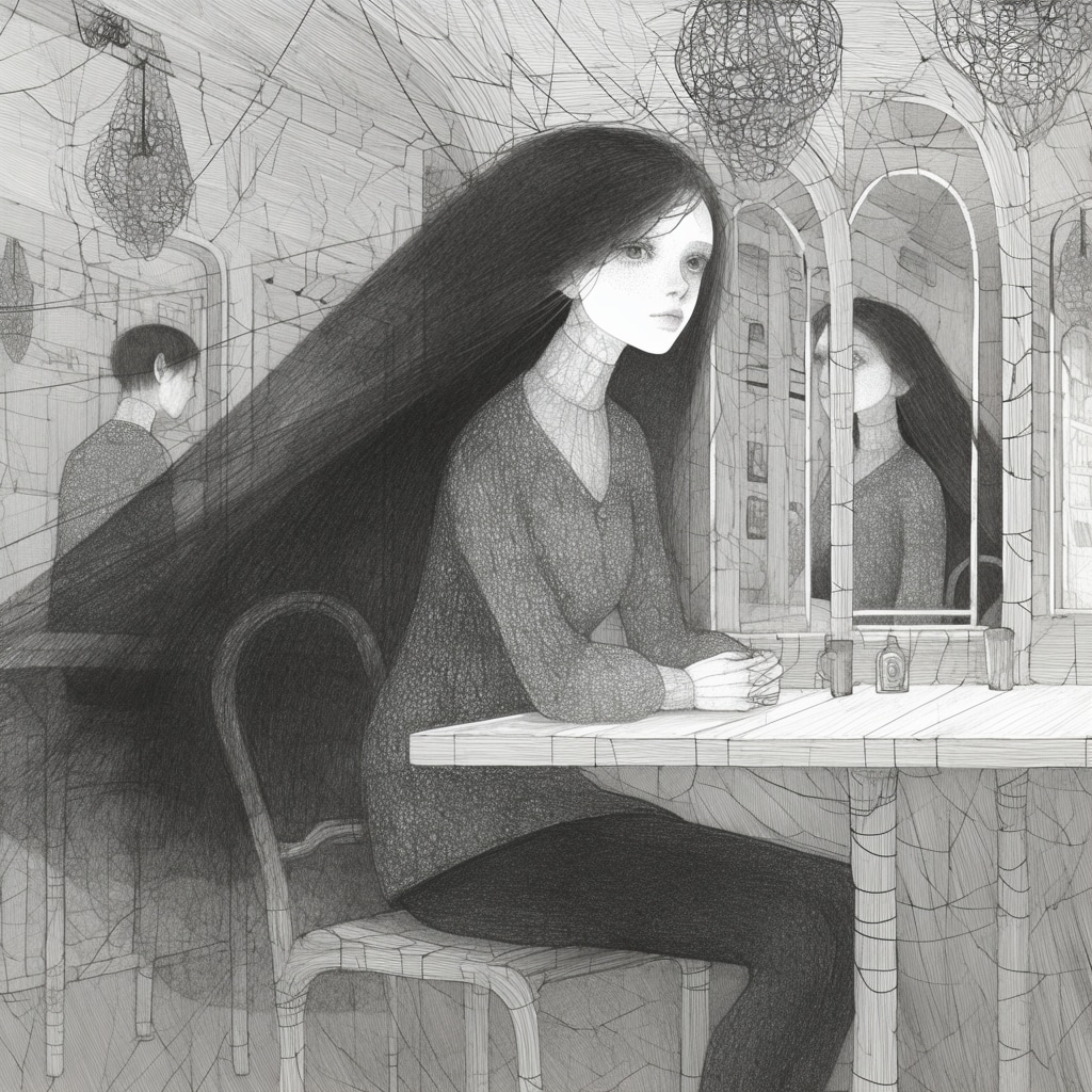 ワイヤーアート風黒髪長髪