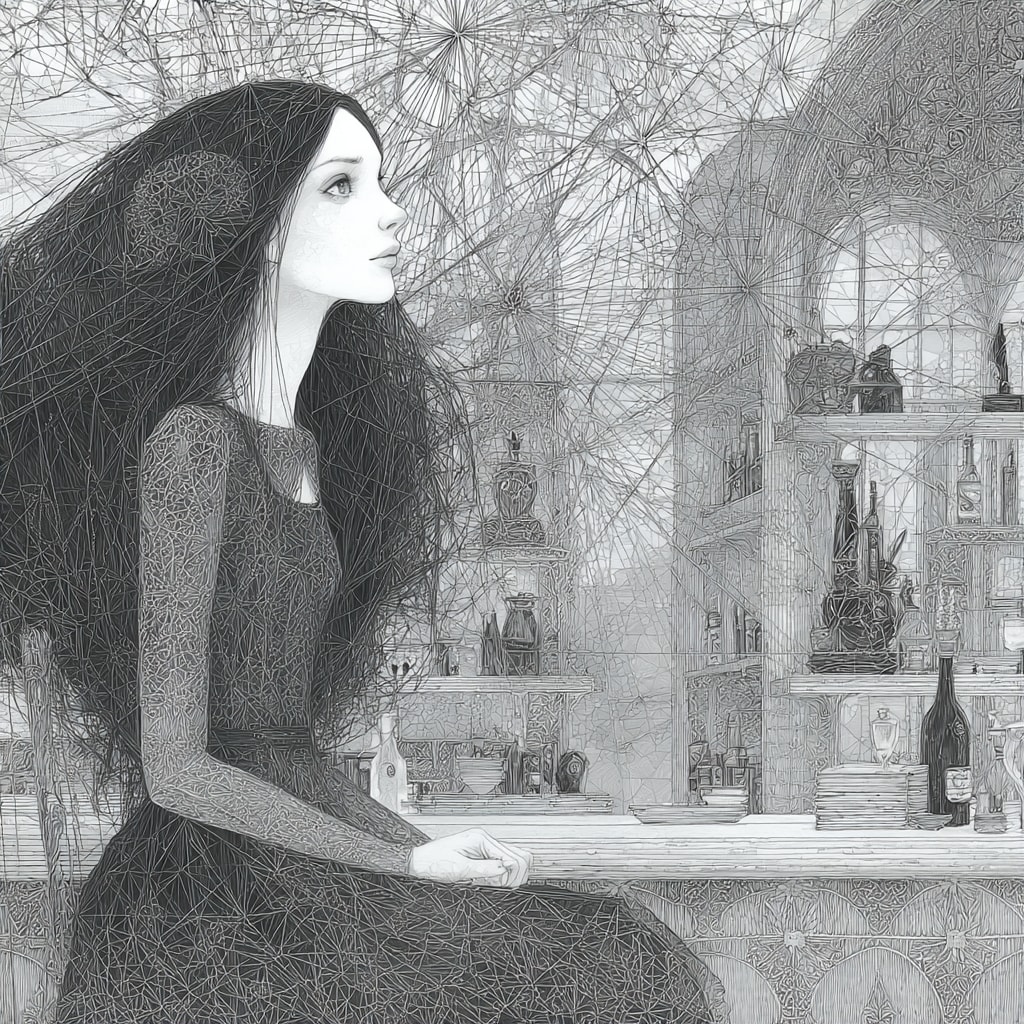 ワイヤーアート風黒髪長髪