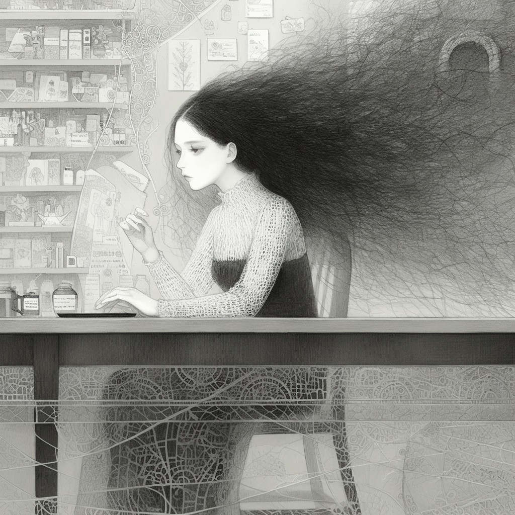 ワイヤーアート風黒髪長髪