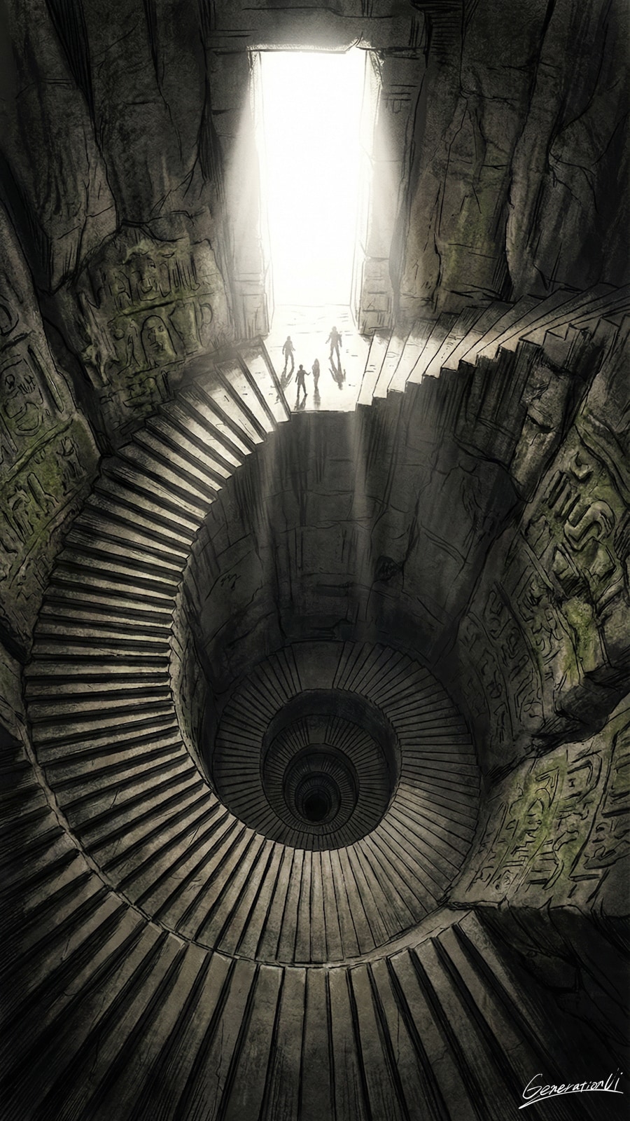 奈落へ続く古代の階段／スマホ壁紙アーカイブ | の人気AIイラスト・グラビア
