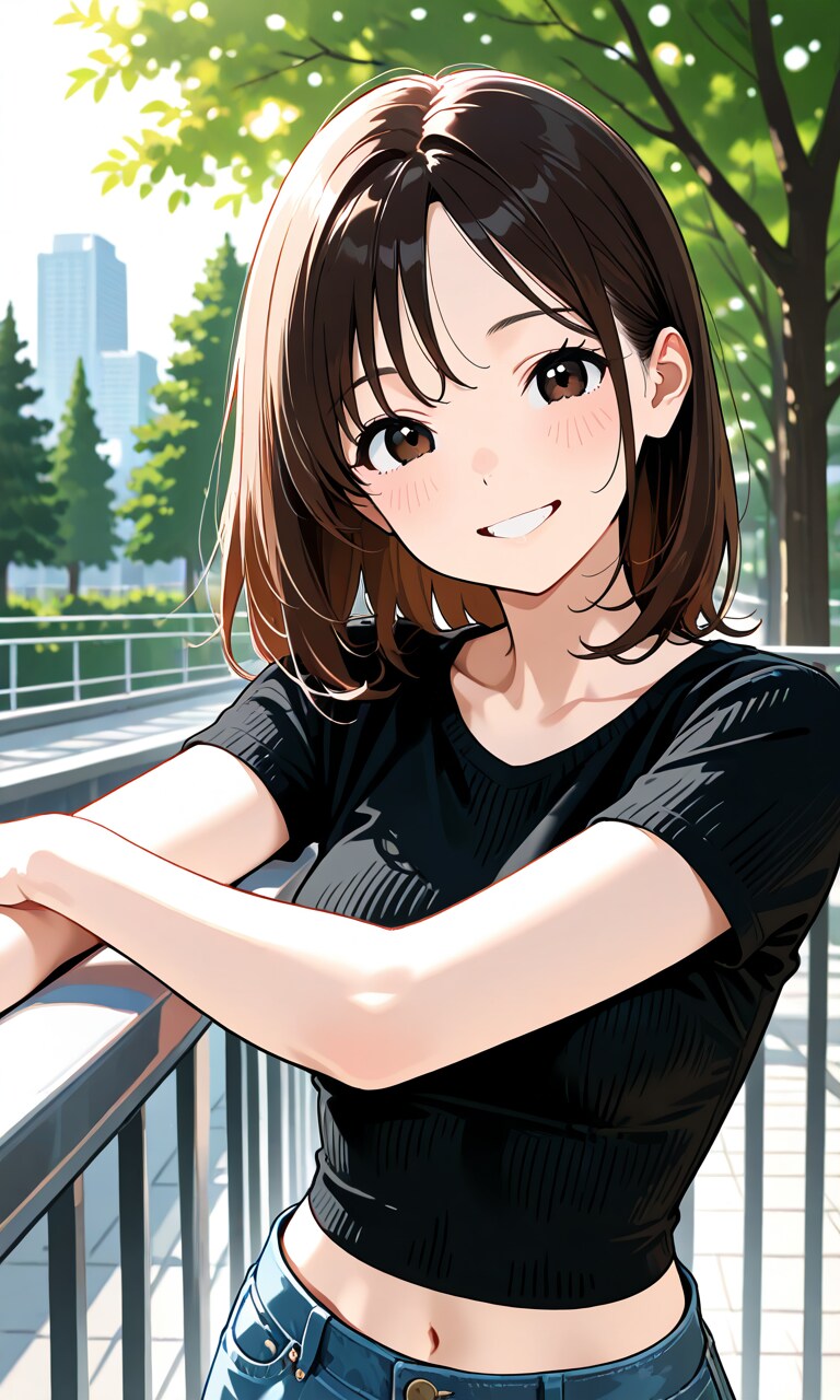 手すりに肘をかける子 | の人気AIイラスト・グラビア