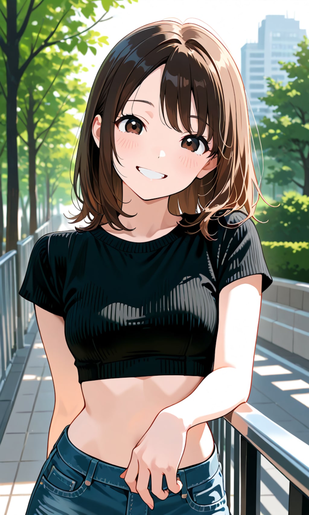 手すりに肘をかける子