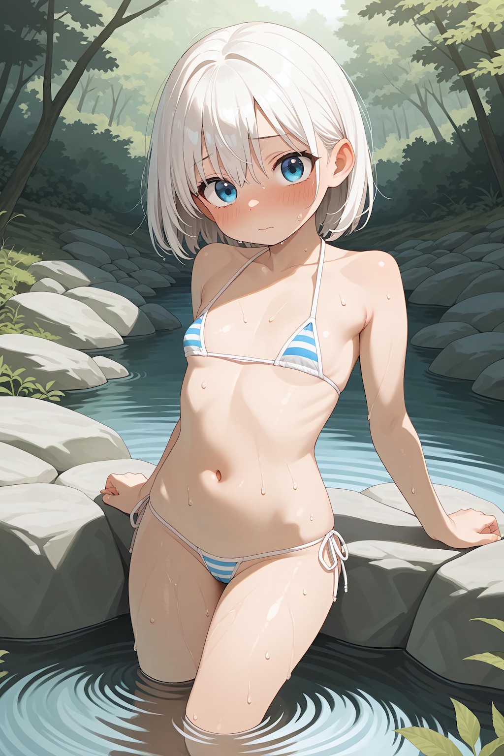 大自然の中で水浴び