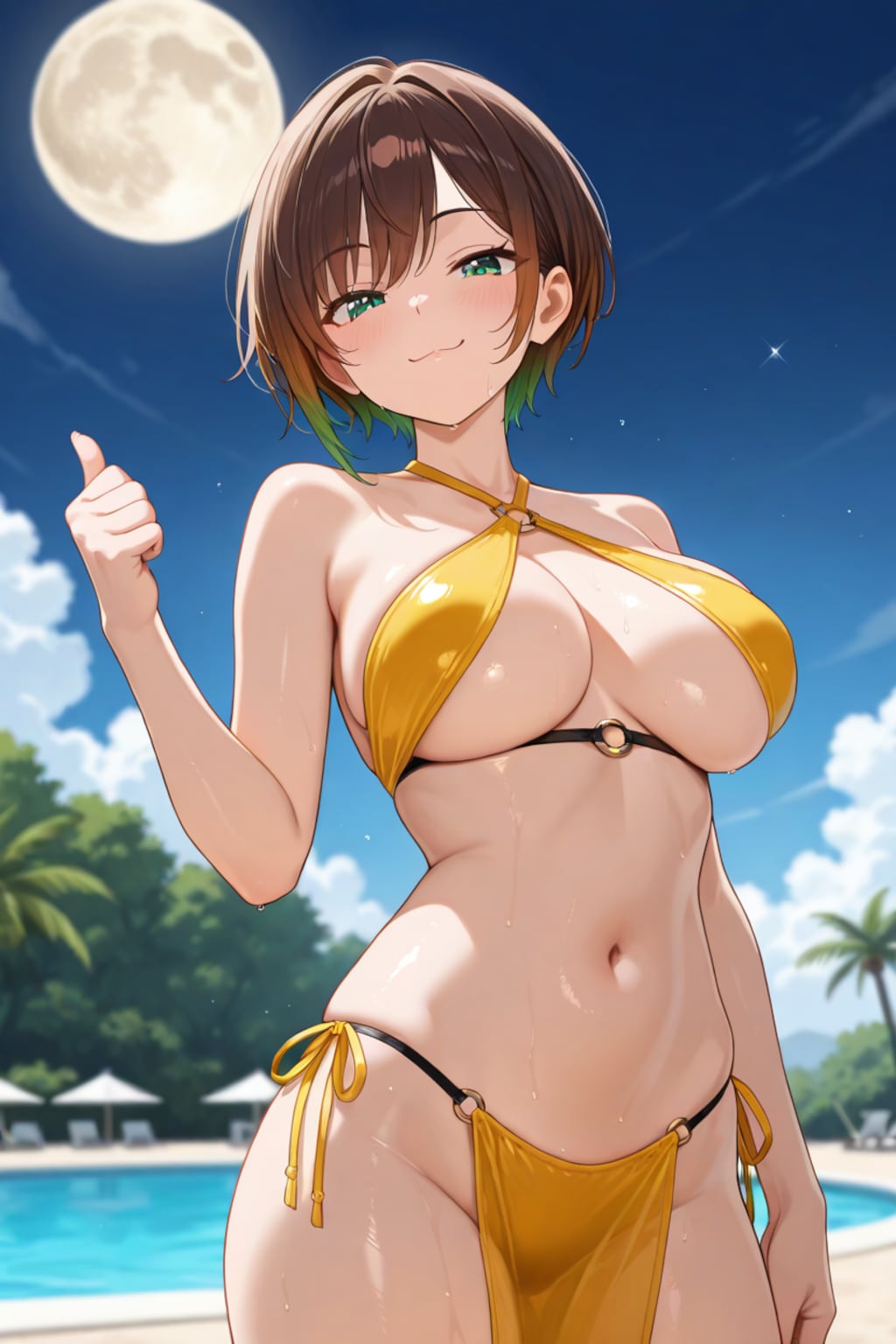 574 今年のトレンド水着を教えるボーイッシュ