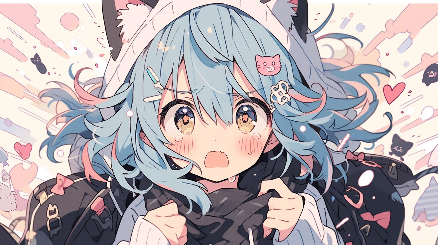 猫耳フードの少女と猫たちの大騒ぎ