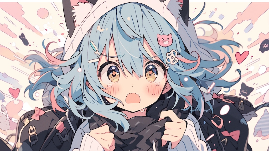 猫耳フードの少女と猫たちの大騒ぎ