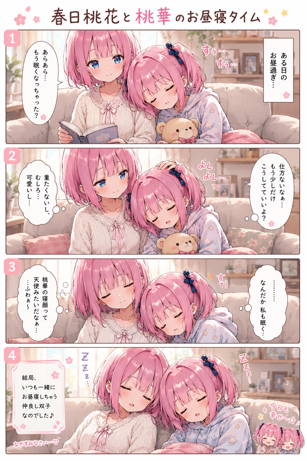 四コマ漫画『桃花と桃華の何でもない日常』