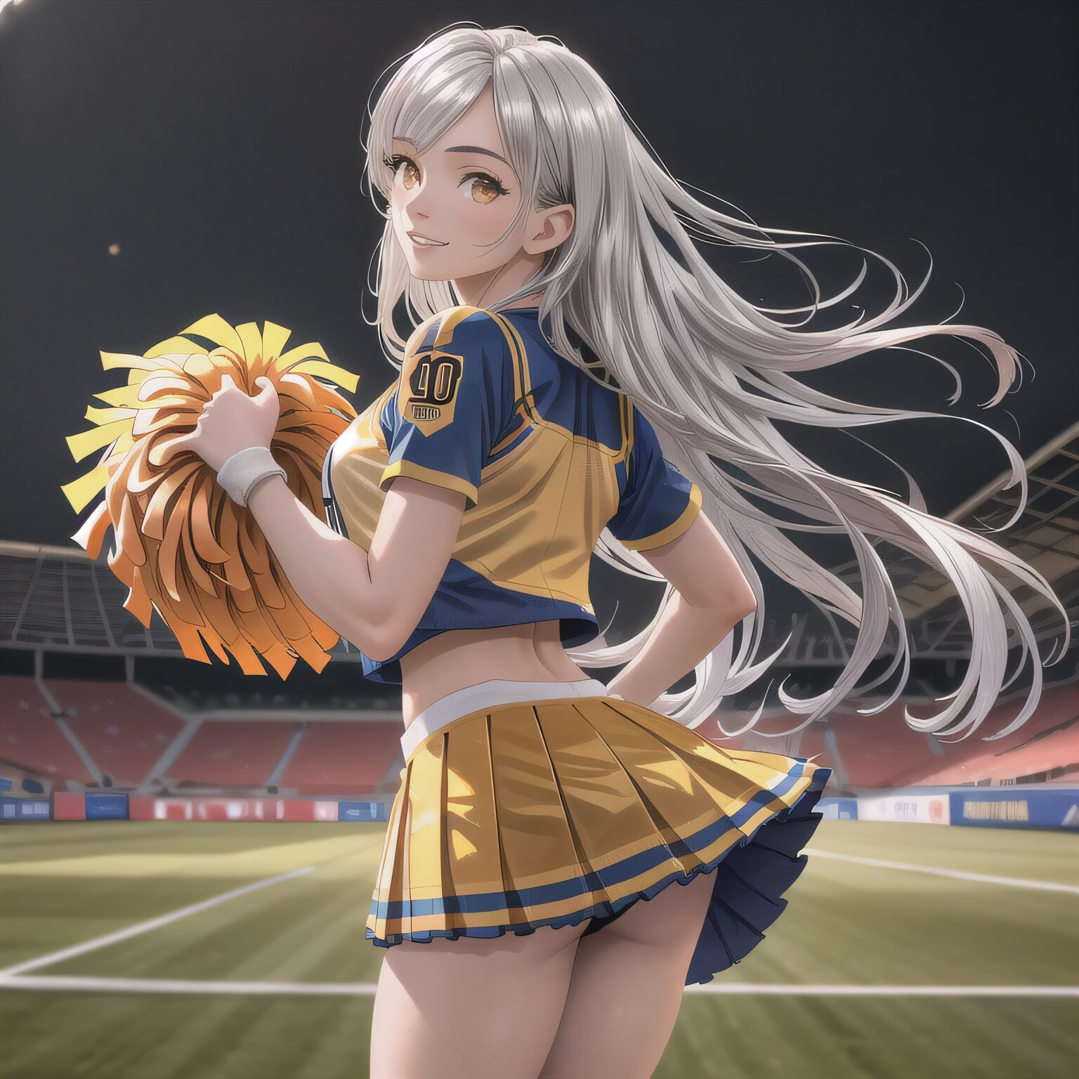 銀髪ロングでチア衣装の少女１４ | の人気AIイラスト・グラビア