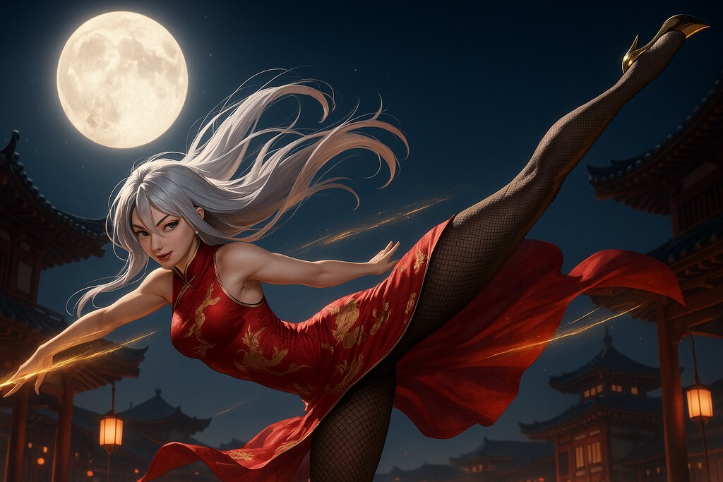 銀髪美女:双剣斬