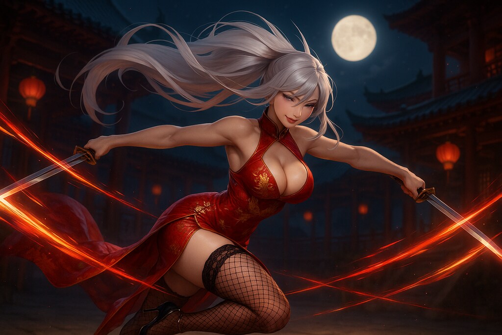 銀髪美女:双剣斬