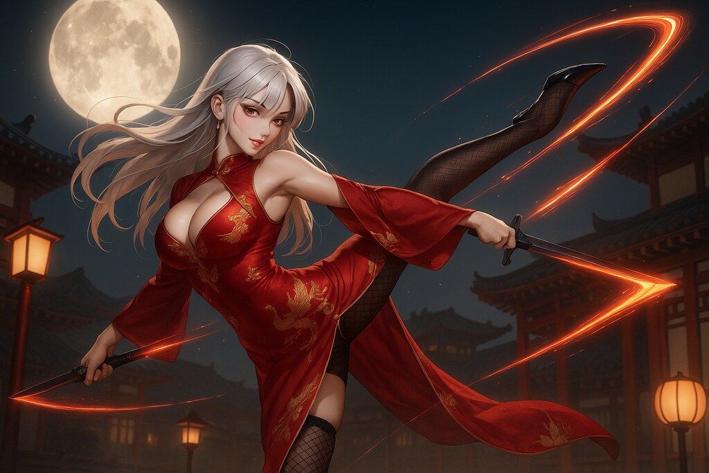 銀髪美女:双剣斬