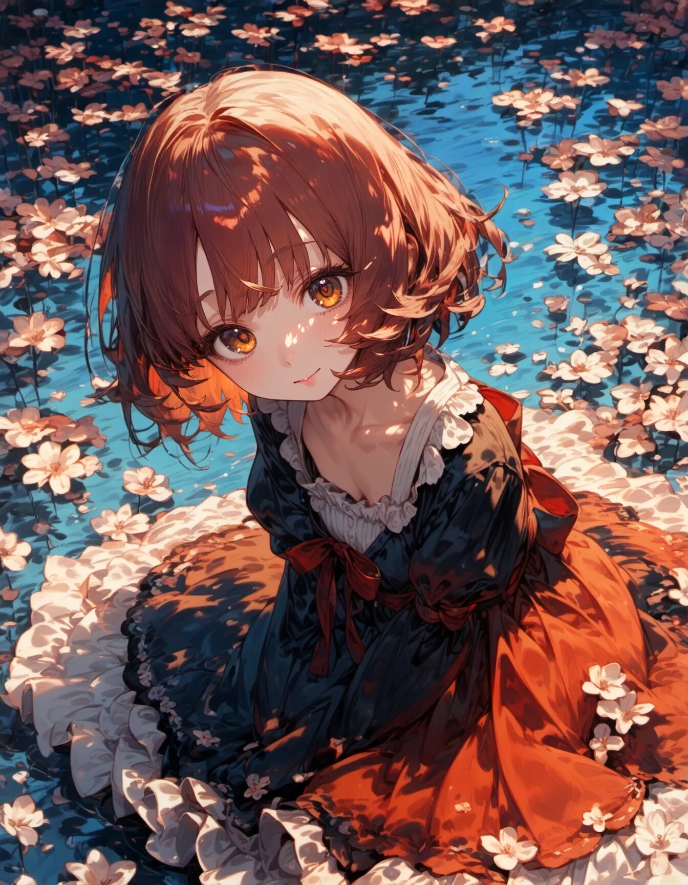 Crimson Dress on Blue Water