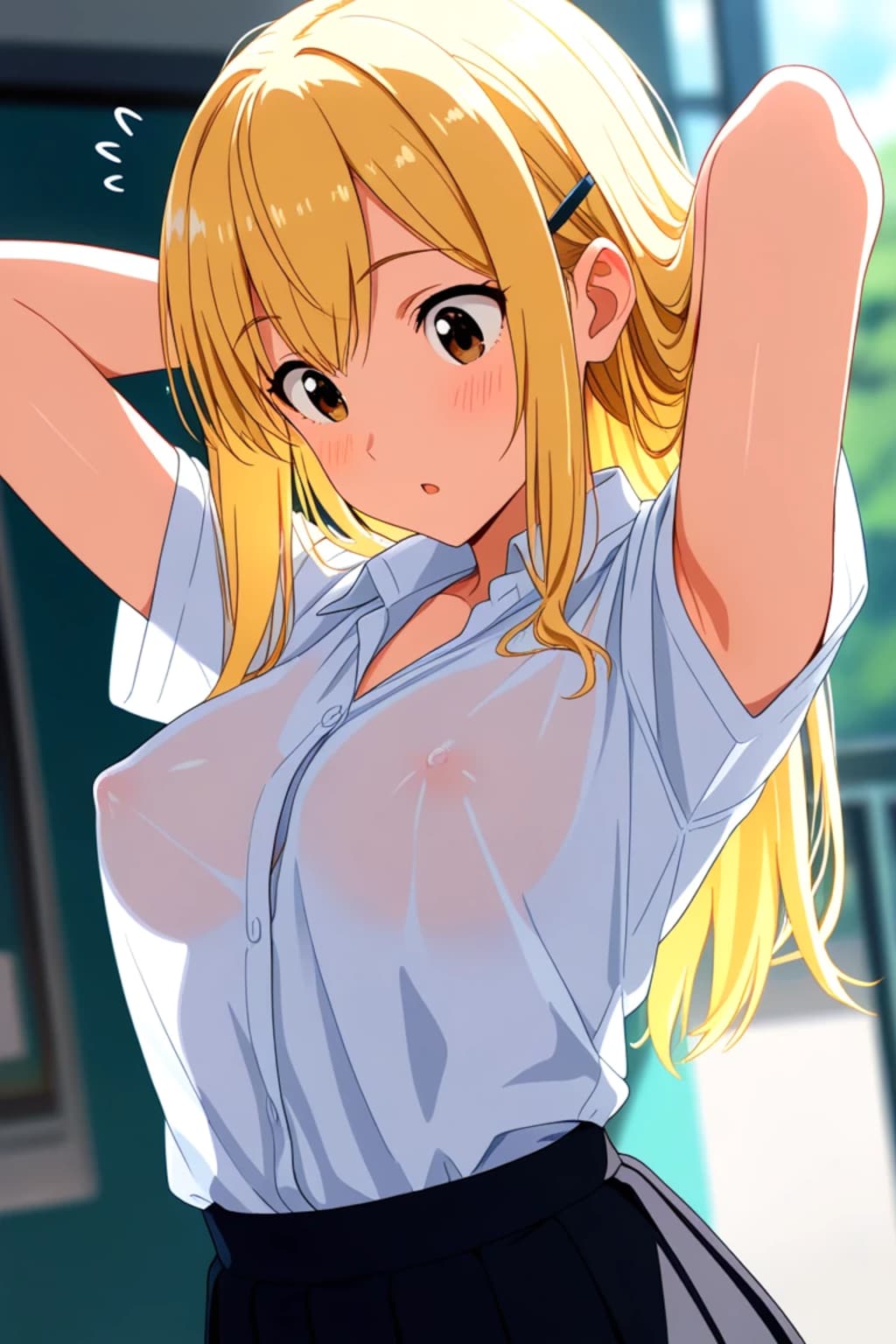 透け過ぎたノーブラ胸ポッチに気付く推し活ちゃん