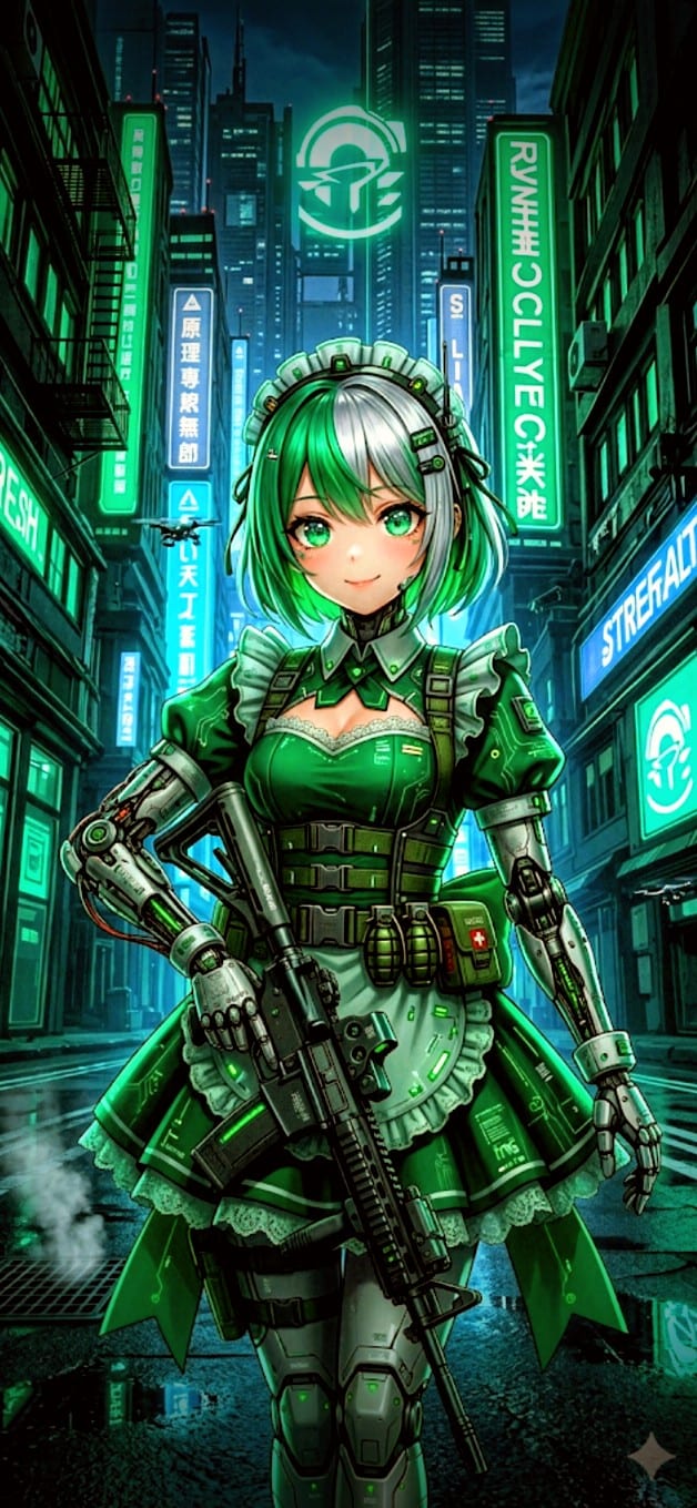 緑色のサイボーグメイドさんと、黒色のライバル,サイボーグメイドさん