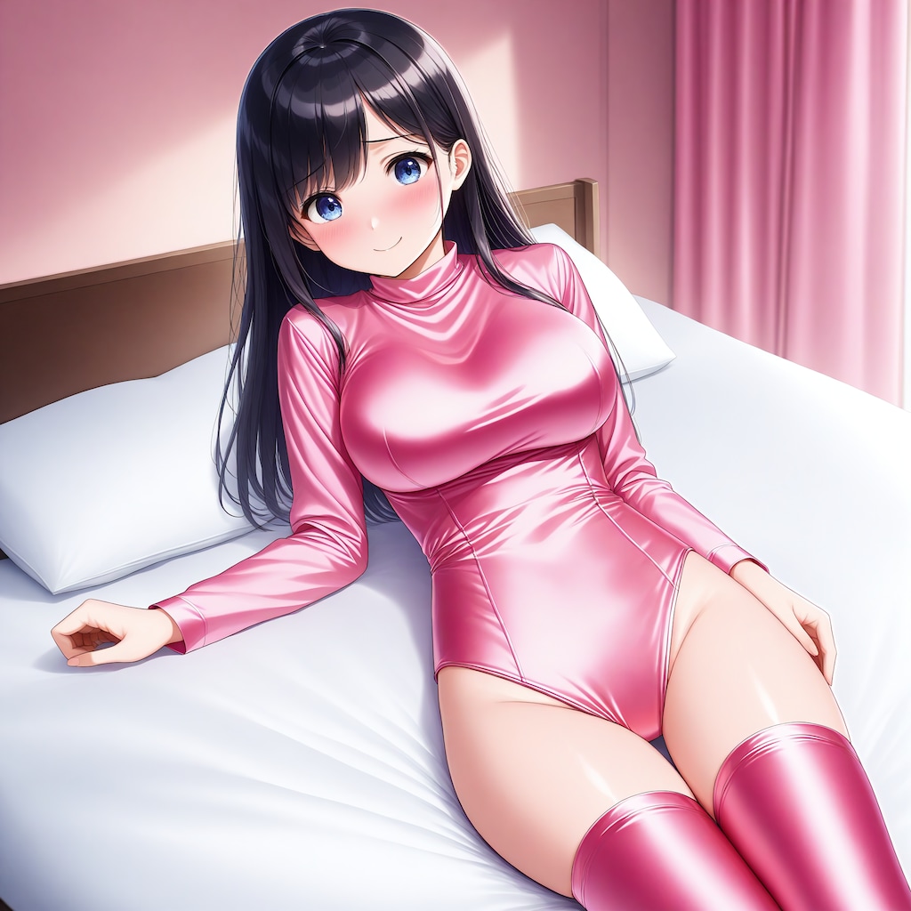 ピンクサテンレオタードサイハイソックス