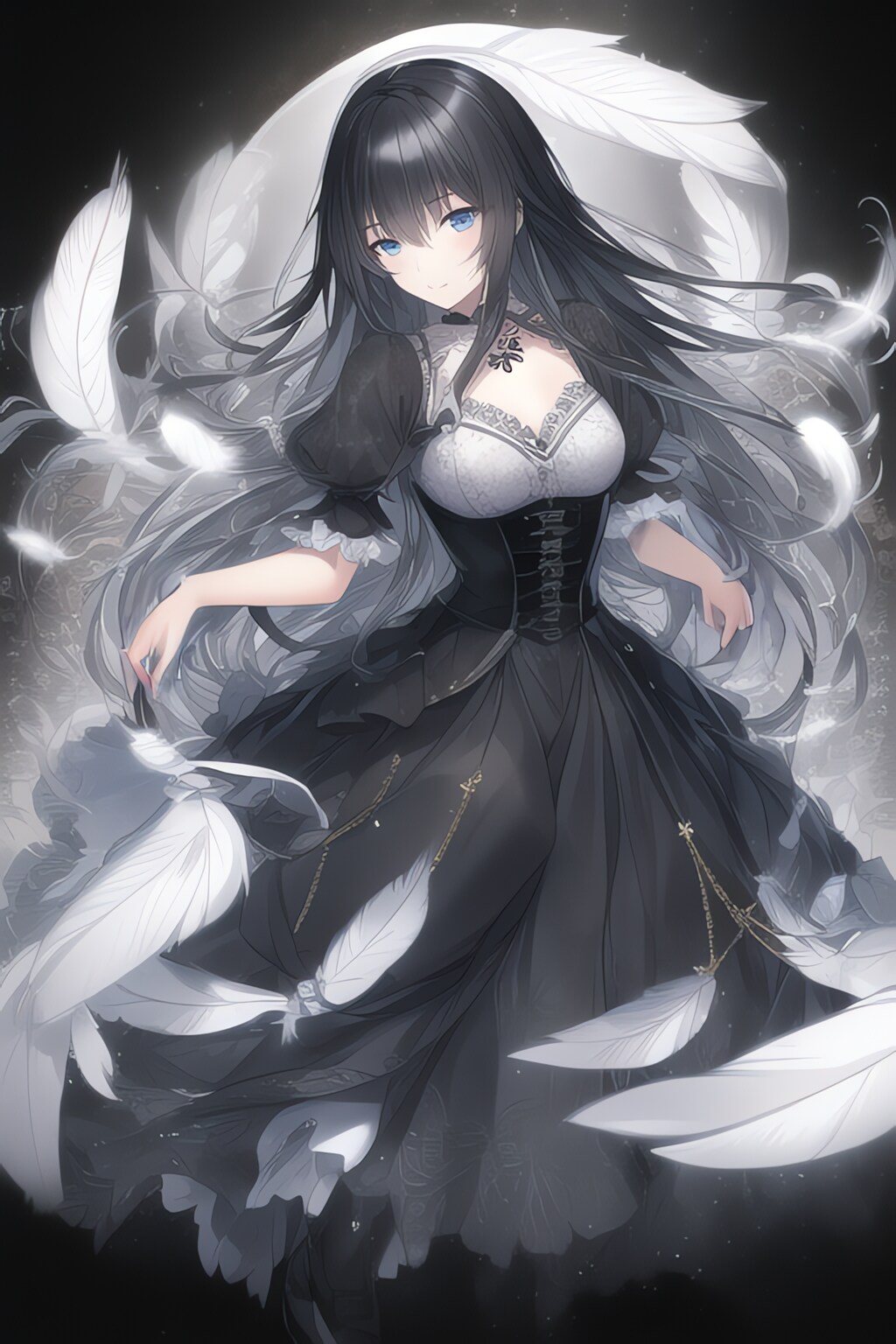 白い羽と黒いドレス