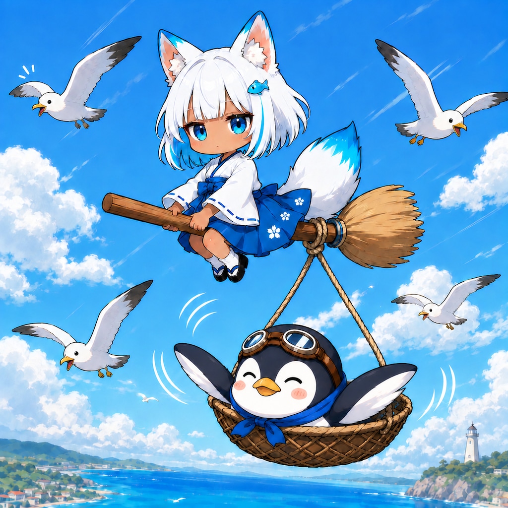 空を飛んでる(気分の)ペンギンさん