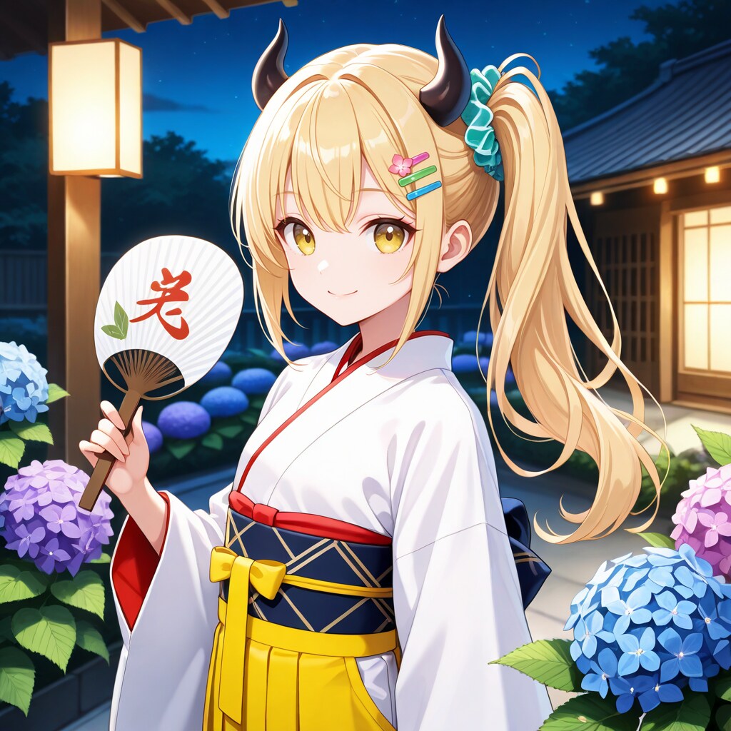 紫陽花と着物女鬼高生さん