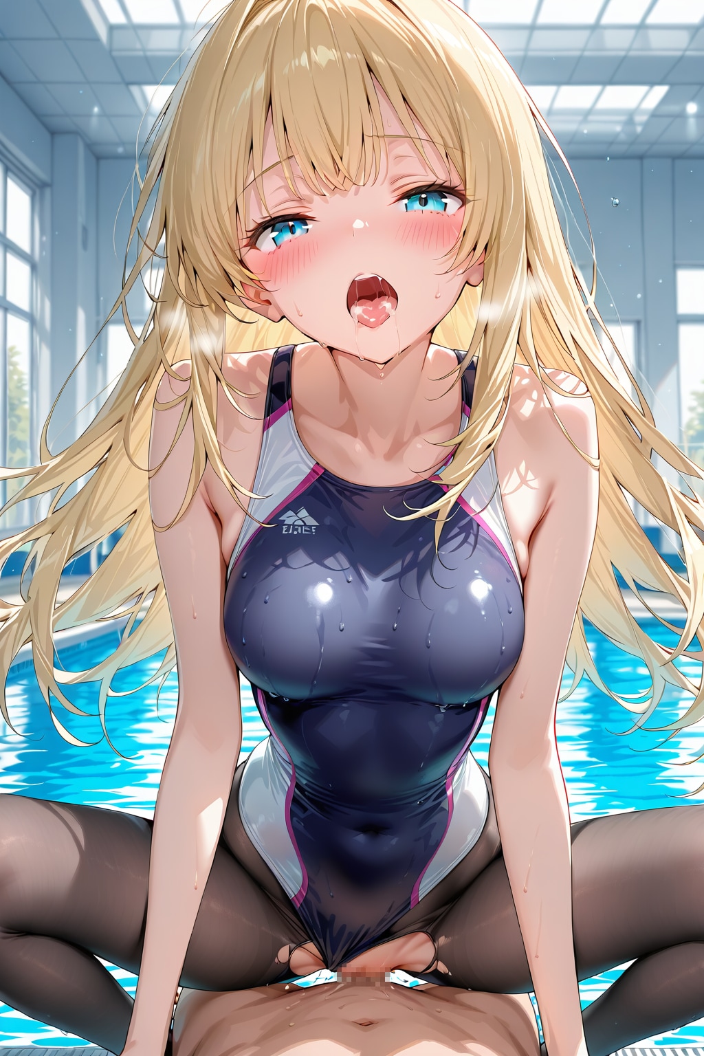 金髪　競泳水着タイツ
