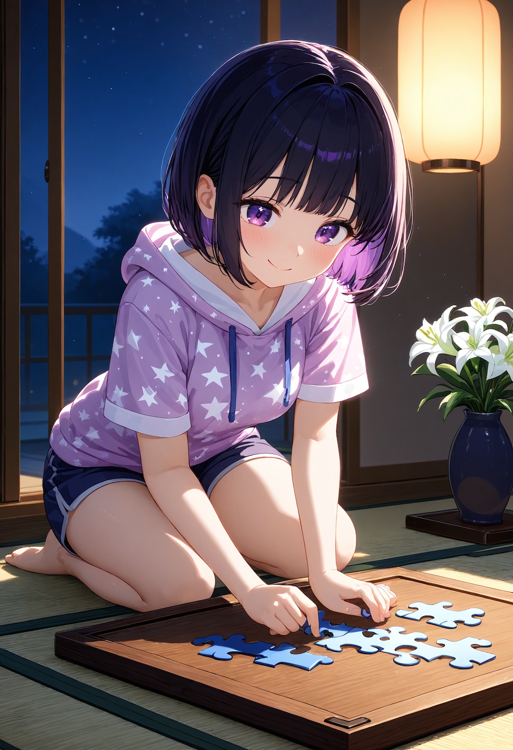 パズルをするひまり