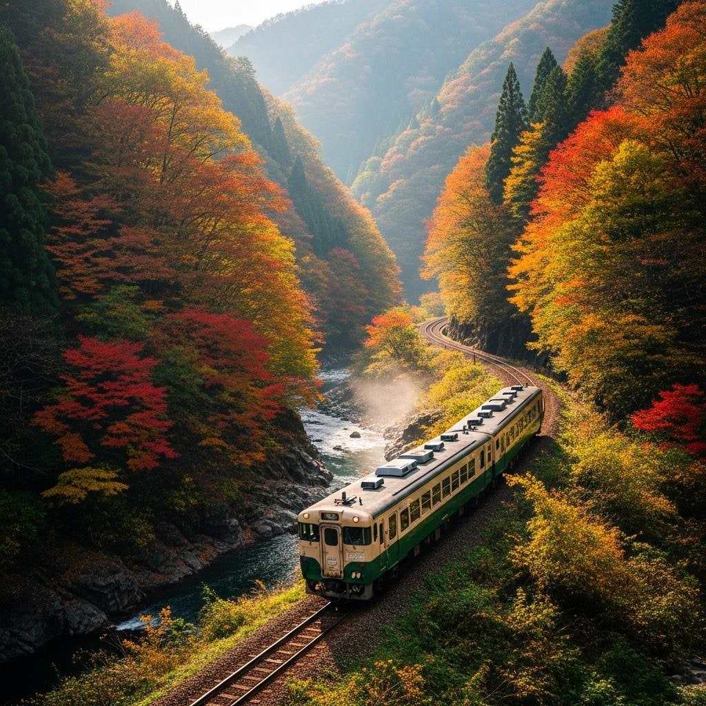 渓谷のローカル線　四季折々
