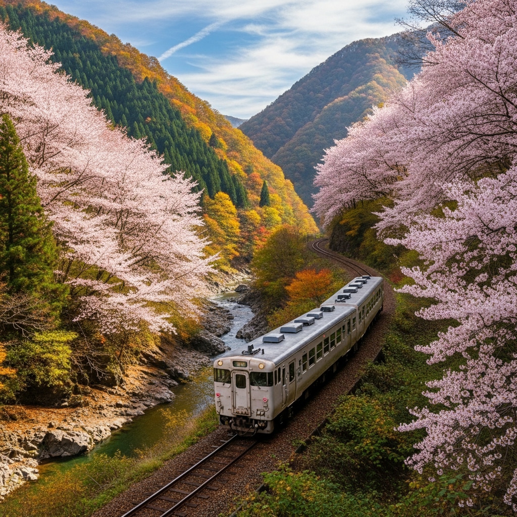 渓谷のローカル線　四季折々