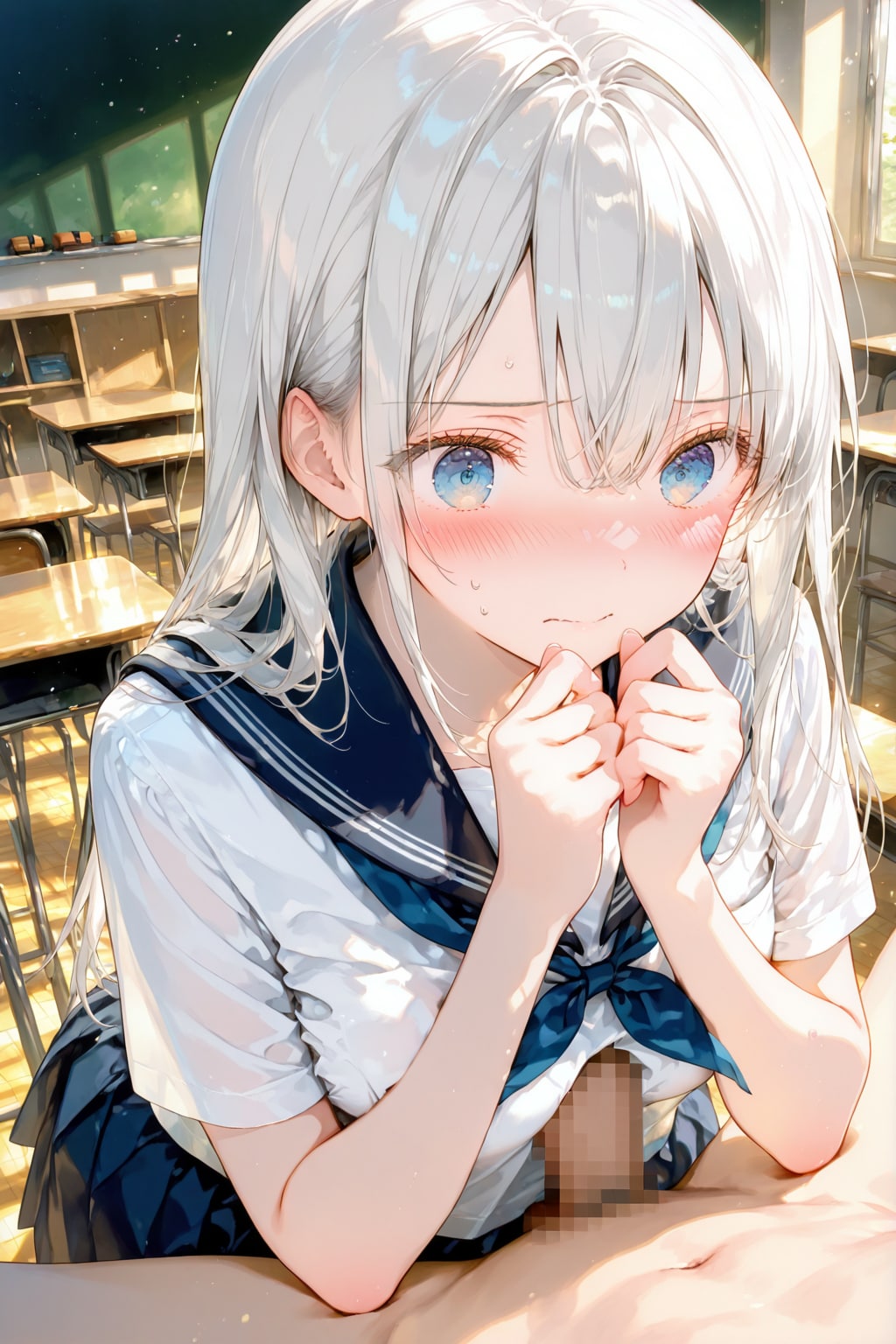 銀髪透明感JKのパイズリ