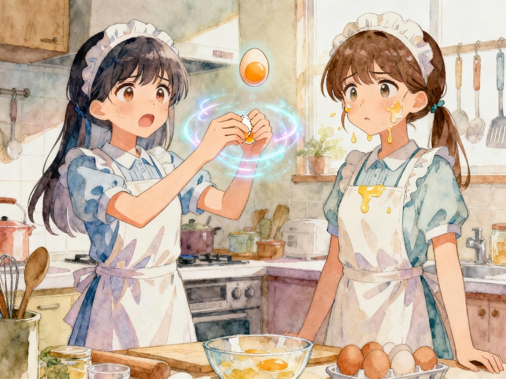 卵を割るエスパー少女