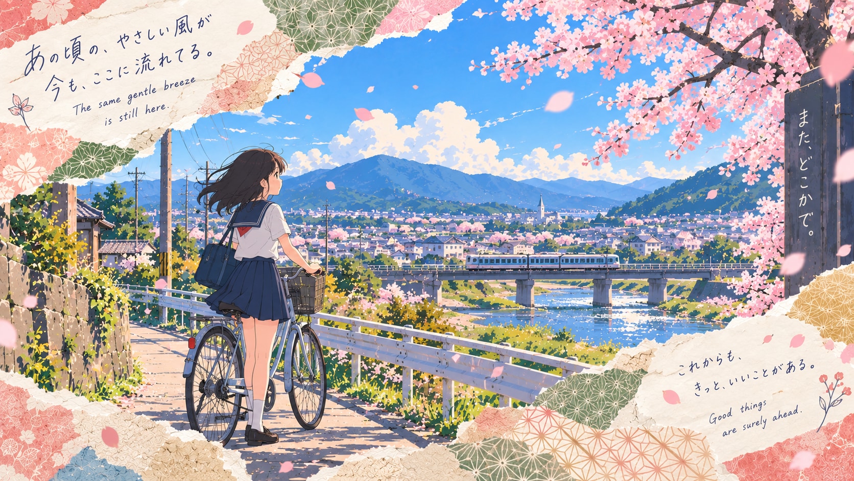 Cherry Breeze Road — Somewhere, Again  The same gentle breeze is still here.  On a quiet spring road | の人気AIイラスト・グラビア