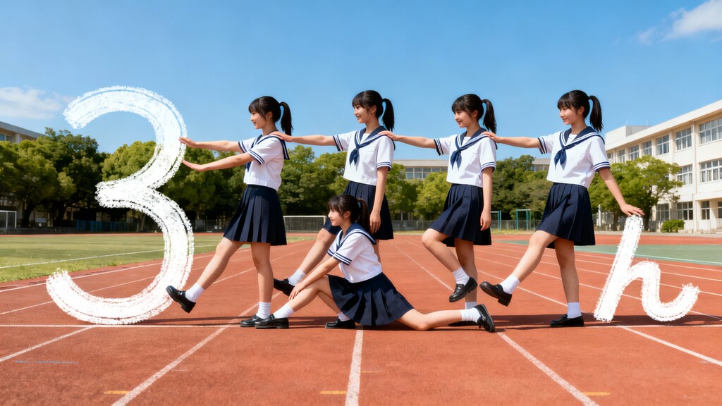 身体全体で「３しゅうねん」の文字を現した女子高生達