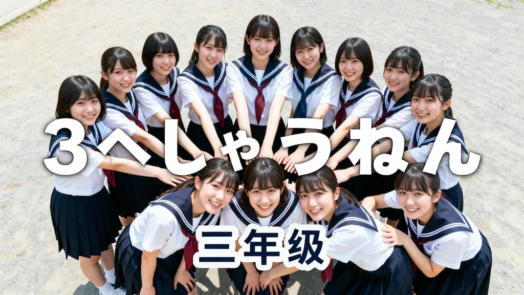 身体全体で「３しゅうねん」の文字を現した女子高生達