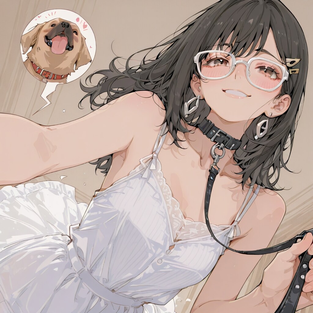 黒髪メガネ　犬の首輪を付けてみた