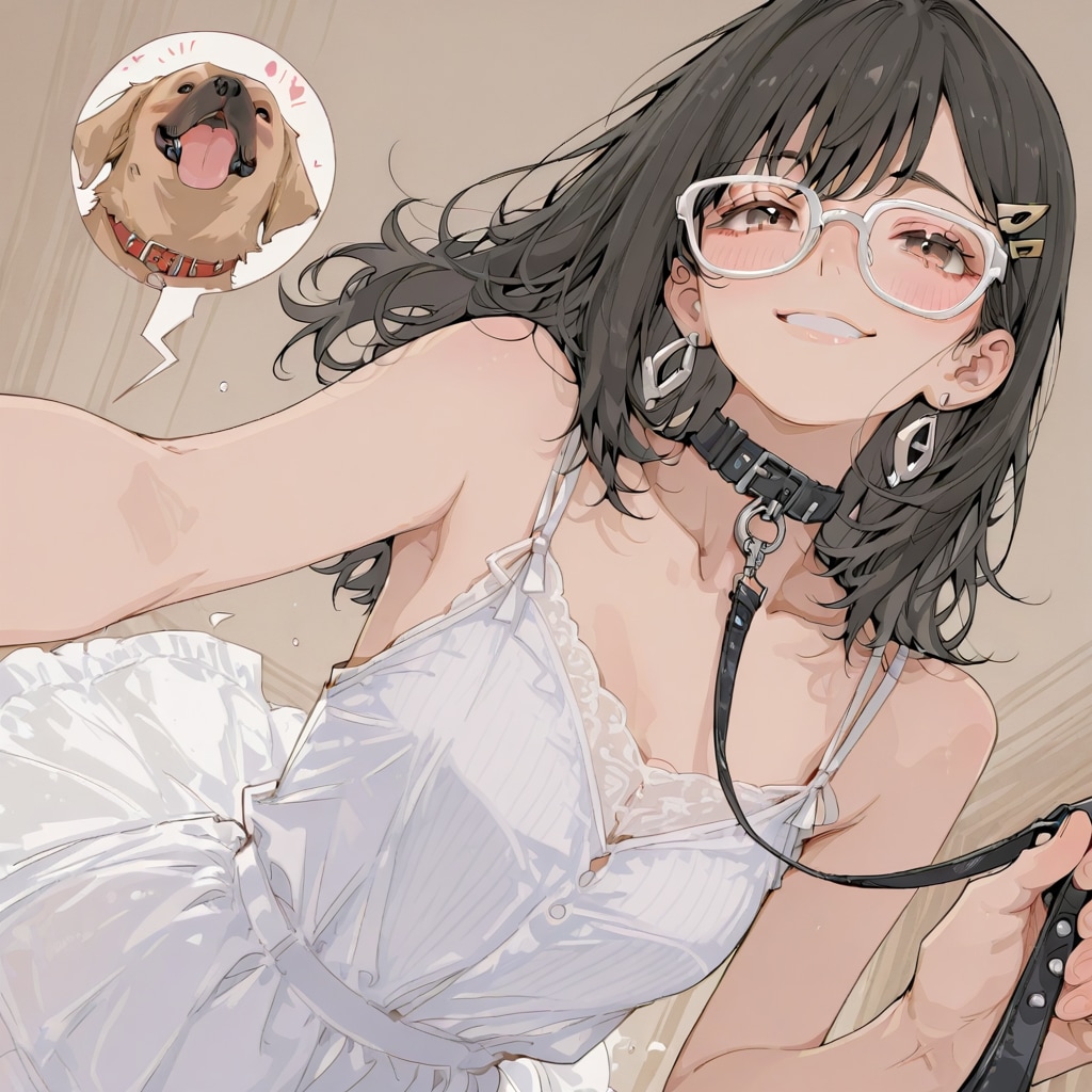 黒髪メガネ　犬の首輪を付けてみた