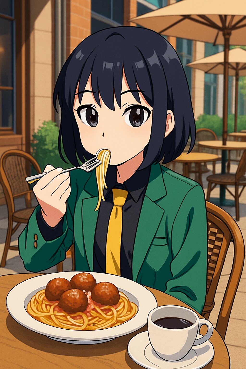 ミートボールスパゲッティを食べている女の子