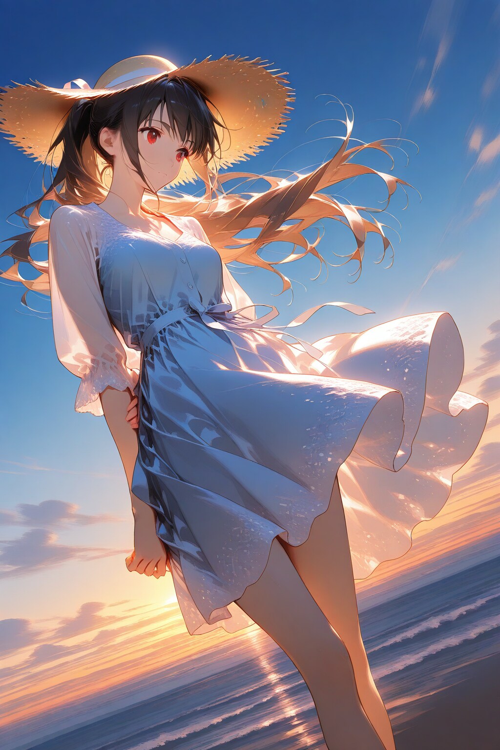 夕陽と海と少女 | の人気AIイラスト・グラビア