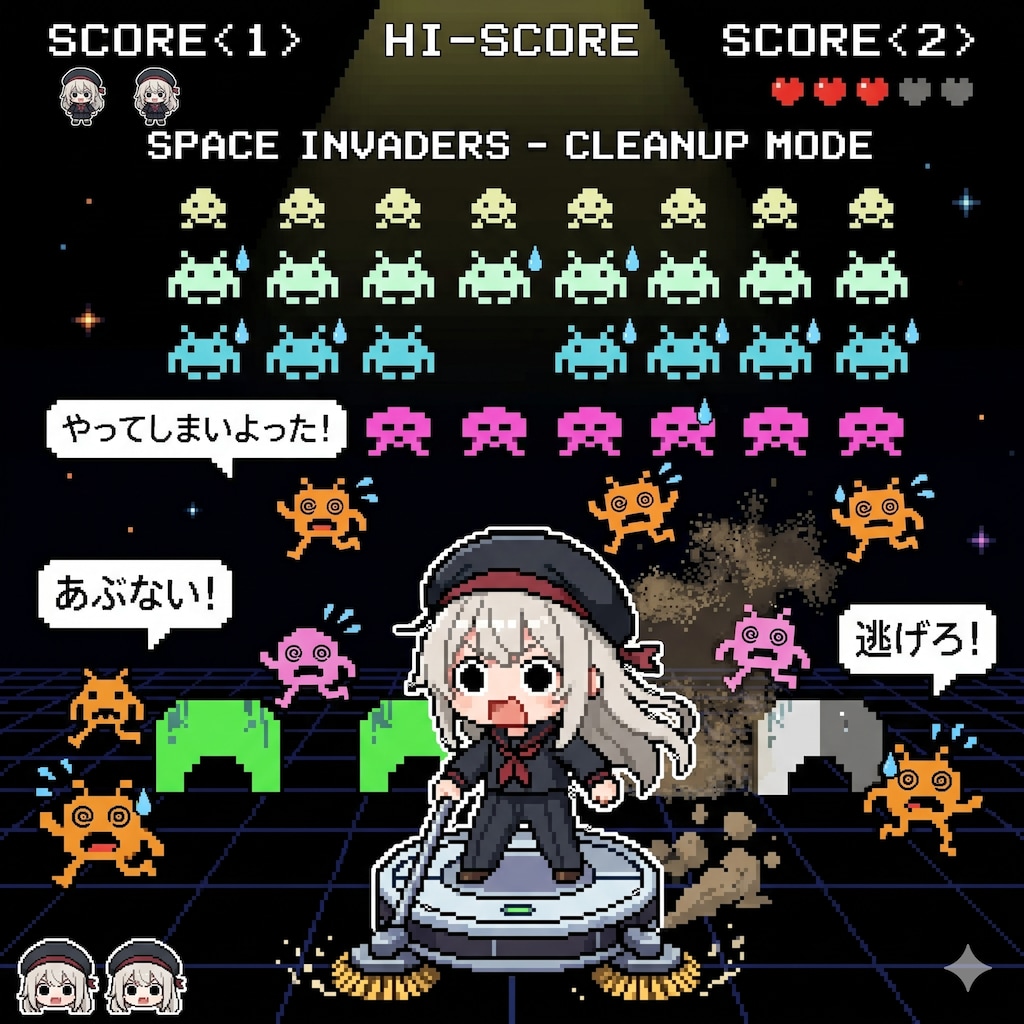 スペースインベーダーをやってしまいよったえらいこっちゃ嬢