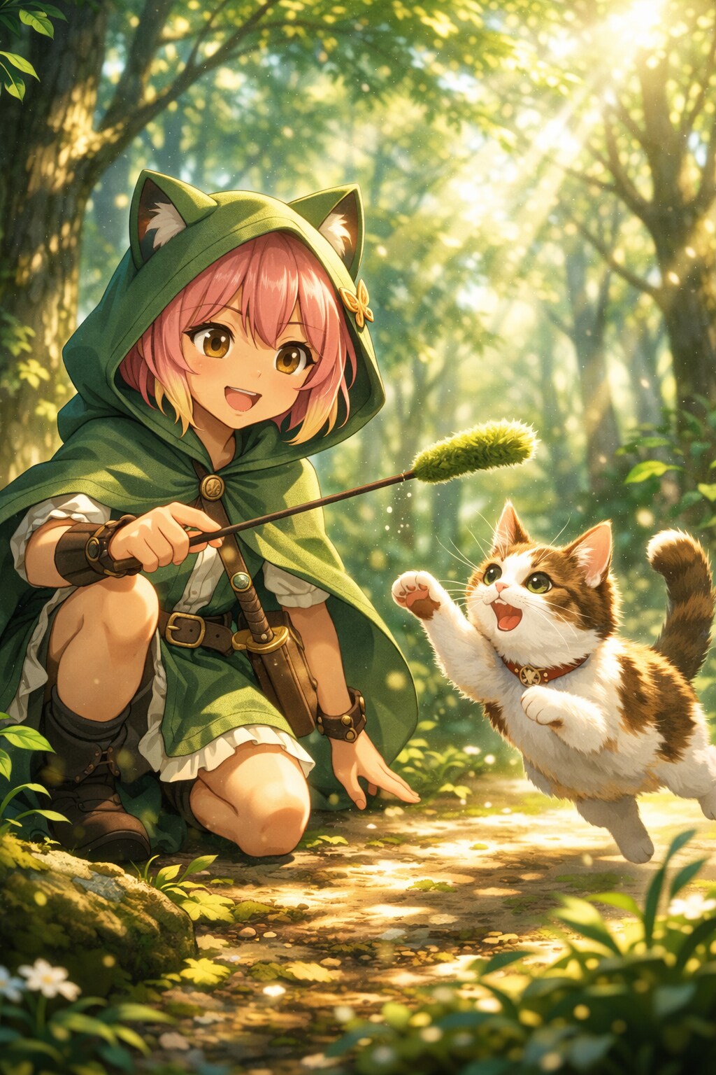 木漏れ日のもとねこと戯れ | の人気AIイラスト・グラビア