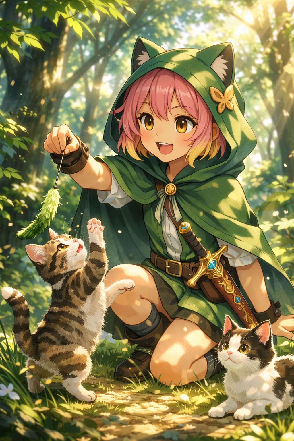 木漏れ日のもとねこと戯れ