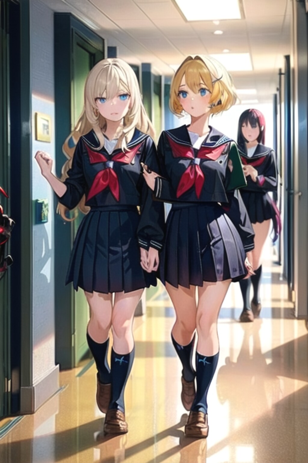 Wちちぷいちゃん　2人一緒に並んで廊下を歩く？