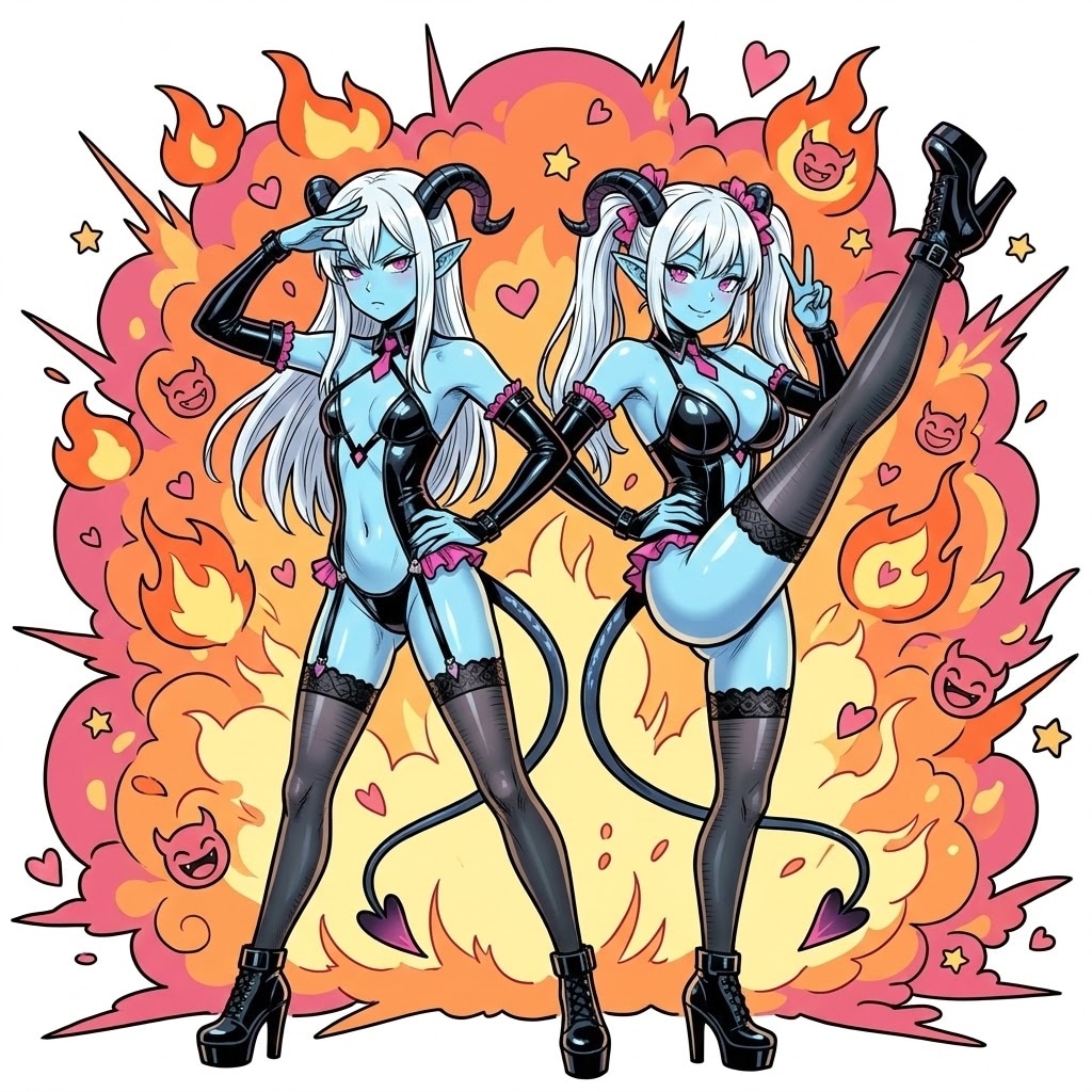 双子サキュバス | の人気AIイラスト・グラビア