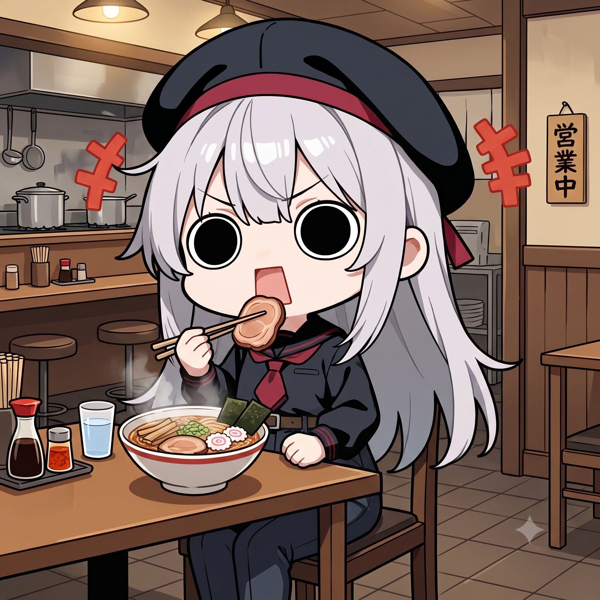 ラーメンを頂くえらいこっちゃ嬢