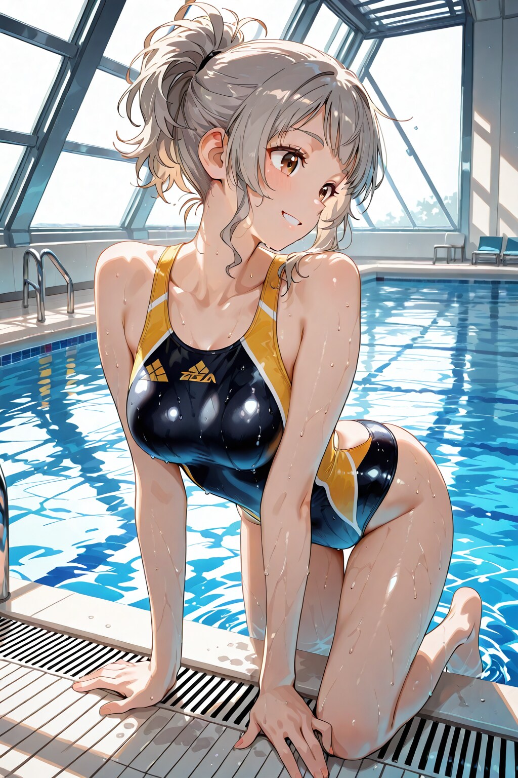 プールに入っちゃう女子